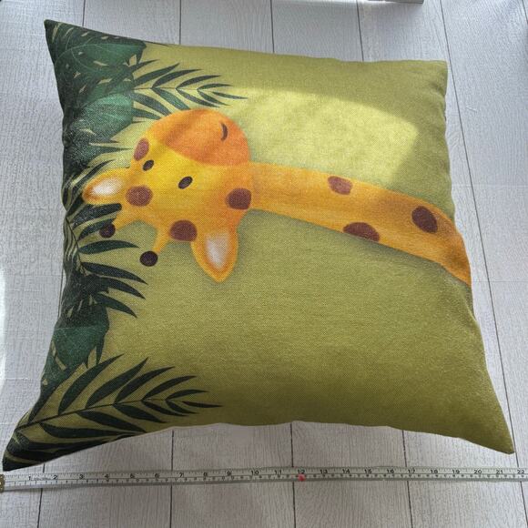 Giraffe Feather Stuffed Green and Cream Pillow - Picture 4 of 4